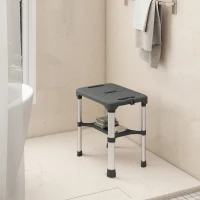 HOMCOM Scaun de Duș din Aluminiu cu Raft Integrat, Înălțime Reglabilă pe 5 Niveluri, Suport 150kg, Gri(m-9)
