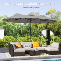 Outsunny Sombrilla Doble de Jardín 295x152x222 cm con Inclinación de 45° y Manivela para Terraza Balcón Piscina Color Gris(m-6)