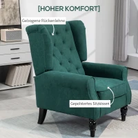 HOMCOM Fotoliu de Salon în Stil Francez cu Șezut Confortabil și Perne, din Poliester, 74x86x102 cm, Verde Închis(m-5)
