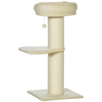PawHut Ansamblu de Zgâriat pentru Pisici Multinivel cu Stâlp Sisal și Platformă, PAL, Pluș, 48,5x48,5x105 cm, Bej(m-11)