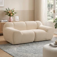 HOMCOM Sofá 2 Lugares em Chenille Sofá de Sala 174 cm Assento e Apoios de Braço Largos Acolchoados Totalmente Compactado Bege(m-2)