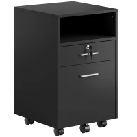 Vinsetto Armário de Escritório com Rodízios, 2 Gavetas, uma Gaveta Trancável, 5 Rodízios, Preto, 40 x 40 x 65 cm(m-1)