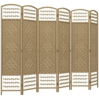 HOMCOM Biombo Separador de Ambientes de 6 Paneles Plegable de Cuerda de Papel 160x170cm Decoración para Dormitorio Natural(m-1)