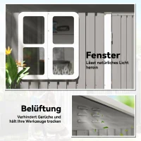 Outsunny Metallschuppen zur Aufbewahrung von Gartengeräten, mit Fenster, breite Tür, 260 x 177 x 190 cm, Hellgrau(m-6)