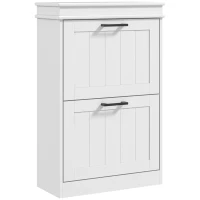 HOMCOM Scarpiera Moderna con 2 Cassetti Ribaltabili per 10 Paia di Scarpe e Ripiano Regolabile, 54x24x82.5cm, Bianco(m-1)
