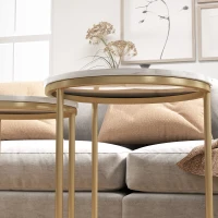 HOMCOM Beistelltisch 2er-Set, moderner Couchtisch mit goldenen Stahlbeinen für Wohnzimmer, Schlafzimmer(m-9)