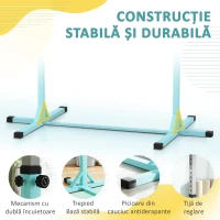 HOMCOM Bară de Gimnastică pentru Copii 3+ Ani, Înălțime Reglabilă, din Oțel și Lemn Masiv de Fag, Bleu(m-6)