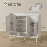 HOMCOM Pantofar Hol cu 4 Uși Push-to-Open, Rafturi Reglabile, MDF și Lemn Pin, 120x35x100 cm, Alb(m-3)