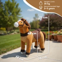 AIYAPLAY Cheval à Monter pour Enfant, Cheval à Roulettes en Peluche, Poignée, 75 cm de Haut, pour 3 à 5 Ans, Marron(m-3)