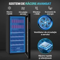 HOMCOM Răcitor de Vinuri de 92L cu Rafturi Ajustabile pentru 20 de Sticle și 50 de Doze, 43x45x94 cm, Negru(m-4)