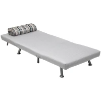 HOMCOM Poltrona Letto Singolo 3 in 1 con Schienale Reclinabile su 5 Livelli, Cuscino Imbottito e Materasso, Divano Letto Singolo Pieghevole per Soggiorno, in Acciaio e Lino, 75x70x75cm, Grigio Chiaro(m-11)