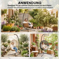 Outsunny Gestell für Hängesessel in C-Form Höhenverstellbar Metall Ständer mit Aufhängungskette bis 150kg Schwarz(m-6)