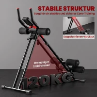 SPORTNOW Trener mięśni brzucha, składany trener mięśni brzucha z wyświetlaczem LCD, podwójne prowadnice udźwig do 120 kg, stal, czerwony(m-5)
