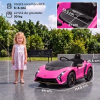 AIYAPLAY Mașină Electrică pentru Copii 3-6 Ani 12V Lamborghini Autentica, 2 Motoare, Uși Tip Foarfecă, Suspensii, Roz(m-3)