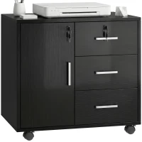 HOMCOM Caisson bureau meuble de rangement verrouillable avec 3 tiroirs et étagère réglable, roulettes, 40 x 60 x 56 cm, noir(m-17)