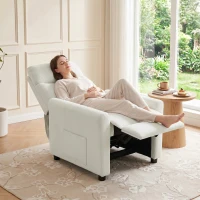 HOMCOM Fotoliu Reclinabil 135° în Material Textil cu Efect de In, Spumă, Oțel și Lemn, 73x86x100 cm, Crem(m-2)