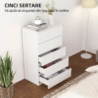 HOMCOM Comodă cu 5 Sertare din Lemn cu Mânere Incorporate, 60x38x100 cm, Alb(m-5)