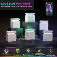 HOMCOM Comodino LED RGB con 2 cassetti, 4 Modalità di luce e 16 colori, in Legno, 45x35x52 cm, Bianco(m-4)