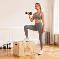 HOMCOM Plyo Box, Sprungbox aus Holz, Plyometric Plattform mit Griff für Zuhause, 45 x 40 x 60 cm, Naturholz(m-2)
