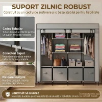 HOMCOM Dulap din Material Textil și Oțel cu 10 Compartimente, 4 Sertare și Uși cu Fermoar, Gri(m-5)