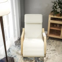 HOMCOM Silla Mecedora con Reposapiés Ajustable en 5 Posiciones Bolsillo Lateral Reposabrazos de Madera Reposacabezas Crema(m-8)