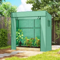 Outsunny Tomatengewächshaus Foliengewächshaus mit Rolltor Mesh-Fenster Schrägdach 196 x 77 x 197 cm Grün(m-8)