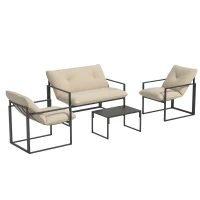Outsunny Set de Mobilier de Grădină din 4 Piese cu Canapea, 2 Fotolii și Măsuță, din Oțel, Poliester și Bumbac PP, Bej și Gri(m-11)
