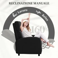 HOMCOM Poltrona Relax Reclinabile Manuale 160° con Poggiapiedi in Tessuto Effetto Lino, Nero(m-4)