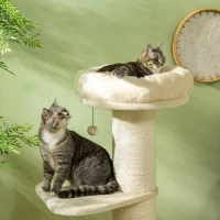 PawHut Tiragraffi per Gatti Alto 105 cm con Palo Graffiatoio in Sisal, Cestino, Pallina Sospesa, in Peluche, Beige(m-6)