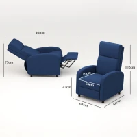 HOMCOM Fotoliu Relax Reclinabil Manual până la 160° cu Suport pentru Picioare, Albastru(m-3)