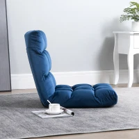HOMCOM Fotoliu de Podea din Catifea cu Spătar Reclinabil până la 180° și Umplutură Groasă, 55x71x53.5cm, Albastru(m-9)