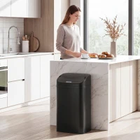 HOMCOM 48 L Sensor-Mülleimer für Küche oder Büro, automatische Schließ-Funktion, Edelstahl, Schwarz(m-2)