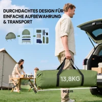 Outsunny Campingbed voor volwassenen - 4-in-1 set met tent, slaapzak, matras en waterdichte comfortabel opvouwbare, donkergroen(m-6)
