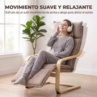 HOMCOM Butaca de Salón Tapizada en Lino con Reposapiés con Balanceo Suave Respaldo Alto Asiento Amplio Marrón Claro(m-4)