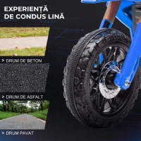 AIYAPLAY Motocicletă electrică pentru copii 3-8 ani, cu 2 motoare 12V, roți ajutătoare și claxon, 3 km/h, 30 kg, albastru(m-7)