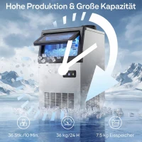 HOMCOM Professionele ijsmachine, 36 kg/24 uur, roestvrij staal, onderbouw of vrijstaand, zilver(m-4)