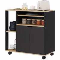 HOMCOM Rollender Küchenwagen mit Stauraum, Schrank, verstellbare Regale, für Küche, Wohnzimmer, Esszimmer, Schwarz(m-11)