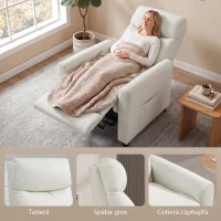 HOMCOM Fotoliu Reclinabil 135° în Material Textil cu Efect de In, Spumă, Oțel și Lemn, 73x86x100 cm, Crem(m-6)