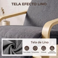 HOMCOM Butaca de Salón Tapizada en Lino con Reposapiés con Balanceo Suave Respaldo Alto Asiento Amplio Gris Oscuro(m-6)