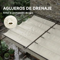 Outsunny Pérgola de Pared de Jardín 4x3 m con Techo Retráctil Protección UPF30+ Drenaje Cenador de Jardín para Exterior Crema(m-8)