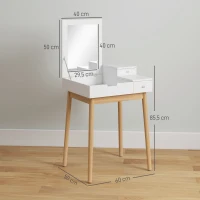 HOMCOM Schminktisch Frisiertisch Kosmetiktisch mit aufklappbarem Spiegel Holzfüße Weiß+Natur 60 x 50 x 85,5cm(m-3)