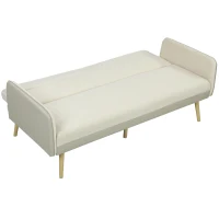 HOMCOM Canapea extensibilă 3 locuri cu spătar rabatabil și tapițerie cu efect de catifea, 185x84x83 cm, bej(m-12)
