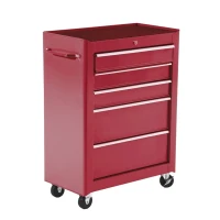 HOMCOM Chariot à outils sur roulettes, Servante d'atelier en acier 5 tiroirs verrouillable 2 clés, 61,5 x 33 x 82,5 cm, rouge(m-1)