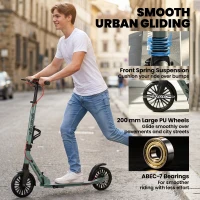 SPORTNOW Foldable Kick Scooter with Height Adjustable Handlebar, One-click Folding Adult Scooters with 200 mm Big Wheels, Silver Tone(m-6)