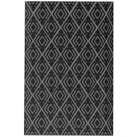 Outsunny Alfombra de Exterior Reversible 182x274 cm con Patrón Geométrico de Rombos Impermeable Bolsa de Transporte Negro(m-1)
