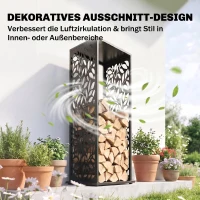 Outsunny aminholzregal 38 x 38 x 112cm erhöhtes Brennholzregal mit 4 Haken Dekorative Aussparungen bis 100 kg Stahl(m-4)