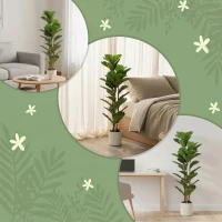 HOMCOM Lot de 2 plantes artificielles 120 cm Figuier lyre arbre artificiel avec pot en plastique et tronc en bois massif, vert(m-7)