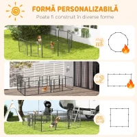 PawHut Țarc pentru câini, 12 panouri modulabile 80x1.5x80 cm, pliabil cu ușă din oțel, 12 țăruși, gri(m-4)