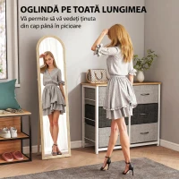 HOMCOM Oglindă de Podea și Perete Full Body cu Suport, Efect de Piatră și Formă Arcuită, 40x160 cm, Bej(m-4)