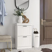 HOMCOM Sapateira Estreita com 2 Gavetas Basculantes Moderno com Prateleiras Ajustáveis para 10 Pares Branco(m-2)